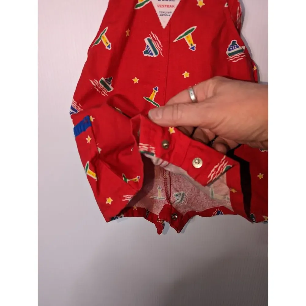Vintage Child Oshkosh B'Gosh Red Sailboat Overall Shorts Red Size 12 Months
